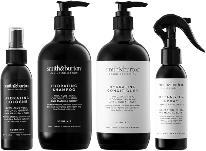 smith&burton Hydrating Luxe Set, Premium Natural Dog Shampoo, Conditioner, Cologne & Detangler Spray, Hydrate, Invigorate, Replenish Coats, Gentle & Moisturising Grooming for Dogs & Cats, 16.9 oz