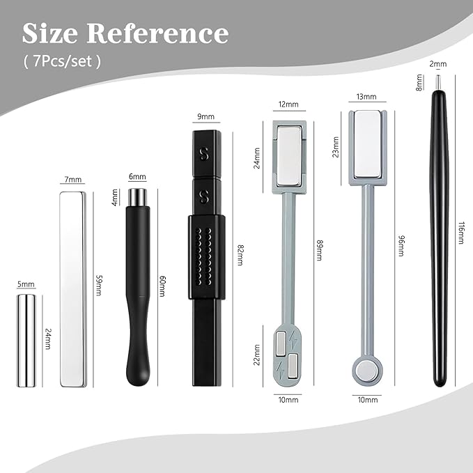 BORN PRETTY Nail Magnet Set,7Pcs Cat Magnetic Eye Gel Nail Polish Magnet Tools Powerful Set Wand Magnet Nails Polish Square Round Magnet Stick Double Ended Nail Salon Art Design Tools