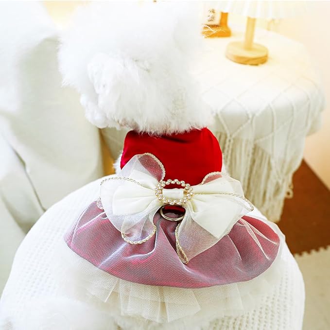 ANIAC Retro Dog Tulle Dress with Leash Ring Spring Summer Girl Puppy Clothes for Small Dog Cat Apparel Formal Pet Prom Dress for Christmas Wedding Birthday Valentines (Red, X-Large)
