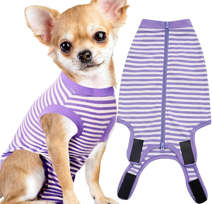 Dog Recovery Suit Small,Female Spay Male Surgery Recovery Shirt,Soft Combed Cotton Puppy Suit,S Purple-White Striped