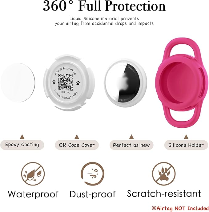 Cat Collar with Airtag Holder & QR Code Tag, Reflective Breakaway Kitten Collar with Quick Release Buckle, Adjustable Nylon Safety Collar for Indoor Outdoor Cats (Rose Red)