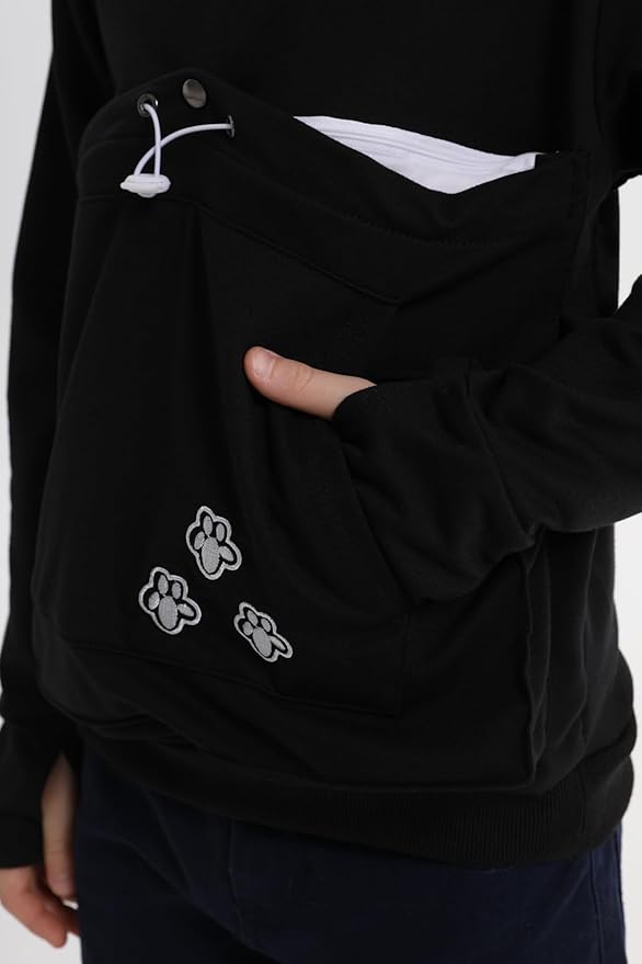 ALYC Boys Girls Hoodies - Pet Holder Kitten Puppy Carriers Pullover Long Sleeve Cat Ear Sweatshirt with Removable Inner Pouch Black