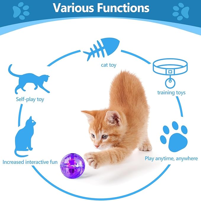 Sratte 2 Pcs Ghost Hunting Cat Ball Activated Cat Toy Motion LED Light Pet Balls Motion Dog Interactive Pet Toys Glowing Mini Running Exercise Supplies for Animals Activity (Pink,Purple)