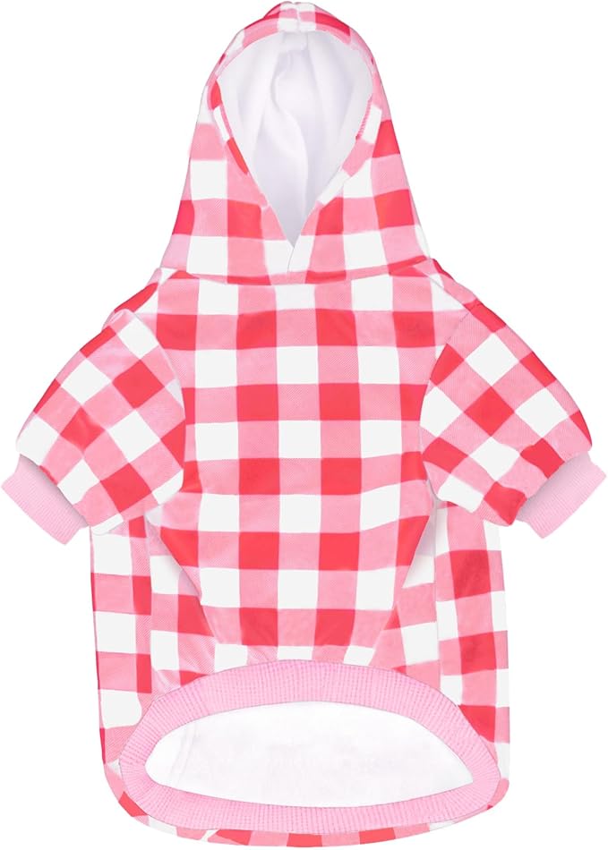 Plaid Dog Sweaters Hoodies Sweatshirts for Dogs Cats, Warm and Soft Cold Weater Coats for Christmas (Pink, Medium/Large)