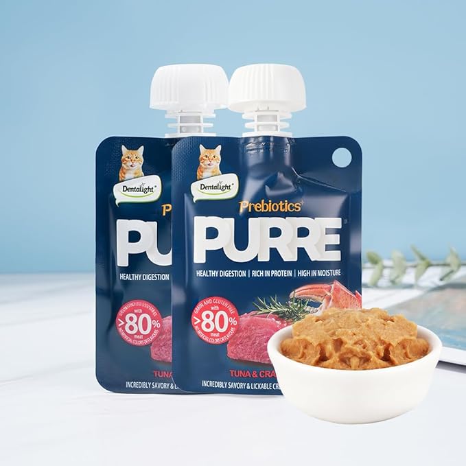 Prebiotics Purre Lickable Wet Cat Treat, Tuna & Crab Recipe, High in Probiotics, Calcium and Fish Oil, No Additives, (55gx2, Tuna & Crab)