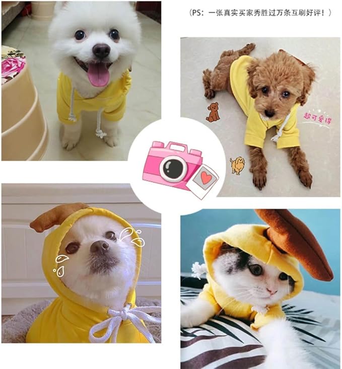 Pet Clothing Dog Transformation Frog Hoodie Autumn and Winter Warm Small Large Dog Method Dou Cat Bullfighting Clothes (Yellow Banana,L)