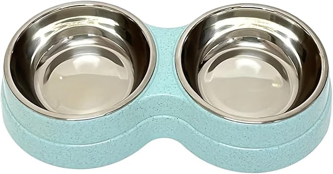 1 PCS Dual Bowl Stainless Steel Double Pet Bowls for Dogs and Cats Perfect for Food and Water(Blue)