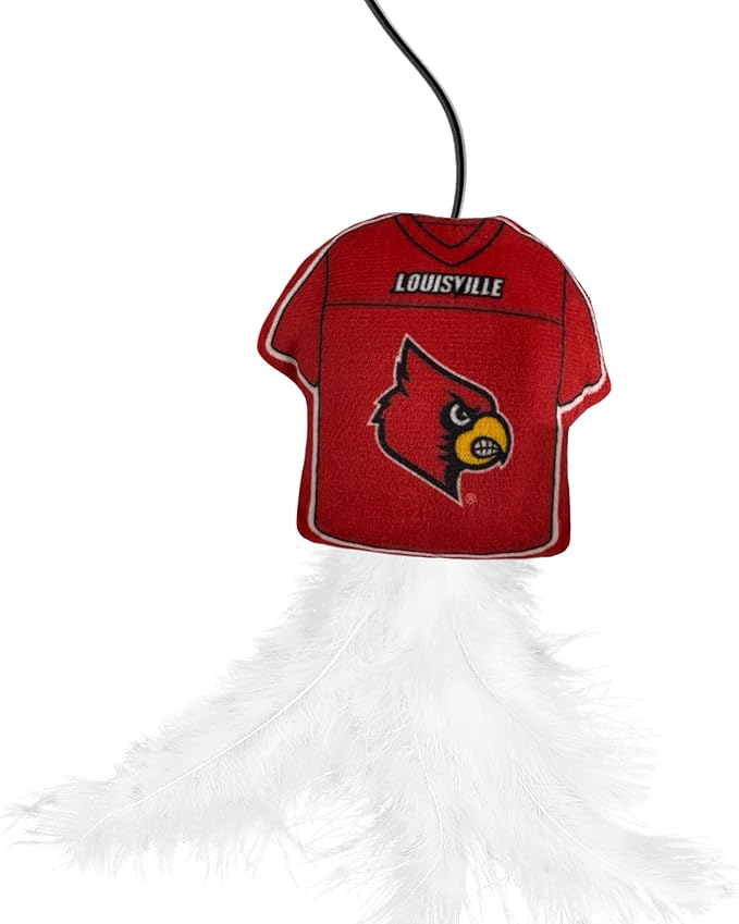 NCAA Louisville Cardinals Team Jersey Wand with CAT NIP, Cat Toy Jersey Shaped Plush Teaser Toy for Cats & Kittens - Interactive Pet Toy for Play & Exercise
