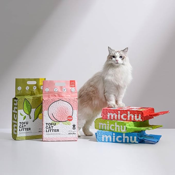Michu Tofu Cat Litter Natural Clumping Tofu Cat Litter, Fast Clumping and Easily Scoop-able 5.5lb/88oz 5 Scents - Peach, 3 Pack