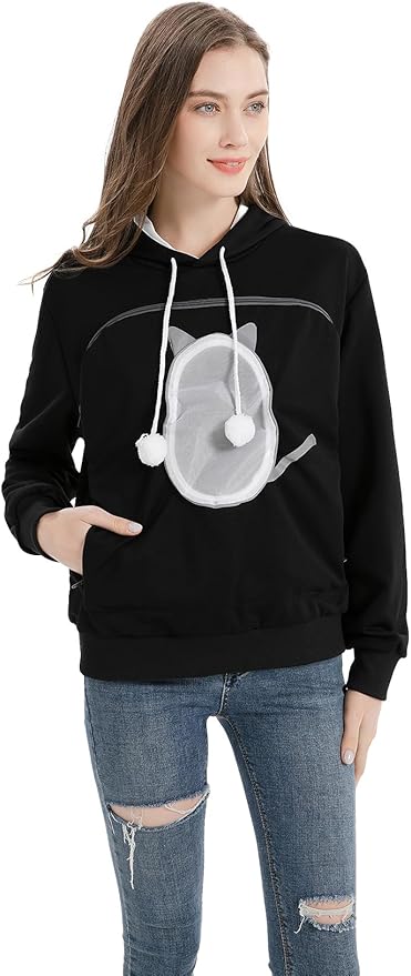 ALYC Pet Carrier Hoodie Cat Dog Pouch Holder Sweatshirt Large Pocket Pullover Shirt with Cat Ear for Women