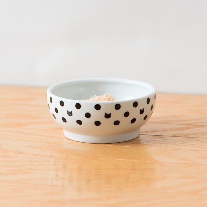 Necoichi Cat Food Bowl & Water Bowl - Shallow Wide Cute Cats Dish - Prevents Neck & Whisker Fatigue - Dishwasher & Microwave Safe - No Spill Ceramic Cat Bowl for Indoor Cats & Kittens (Dots Style)