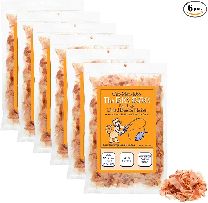 Cat-Man-Doo | Bonito - 4oz. (6 Pack) | Bonito Fish Flakes for Cat & Dog Treats | Healthy, Single Ingredient, Treat or Food Topper, High Protein
