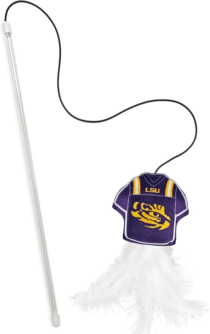 NCAA Louisiana State University Team Jersey Wand with CAT N, Cat Toy Jersey Shaped Plush Teaser Toy for Cats & Kittens - Interactive Pet Toy for Play & Exercise