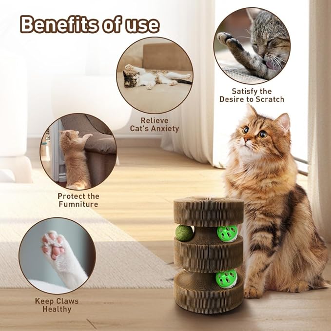 Cat Scratch Pad, Kitty Magic Organ Cat Scratching Board with Catnip Ball, Reversible Interactive Cat Toys Scratcher Cardboard,Kitten Pads(2PCS)
