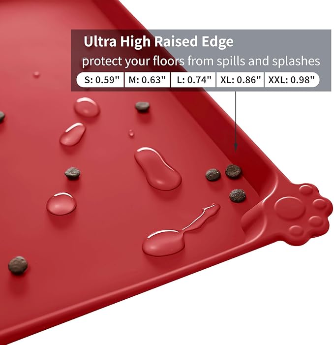 Reopet Waterproof Pet Feeding Mat, Non-Slip Silicone Placemats for Dog Cat Food and Water Bowl, High Raised Edges to Prevent Spills and Protect Floors