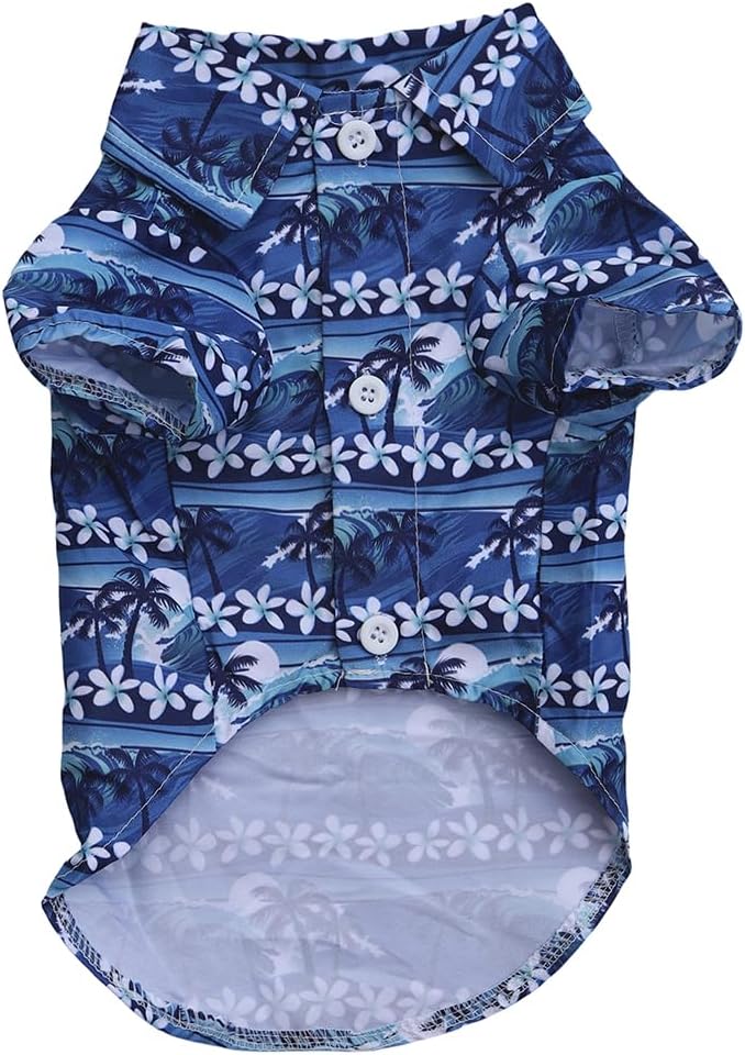 Tangpan Hawaiian Beach Coconut Tree Print Dog Shirt Summer Camp Shirt Clothes(Dark Blue,M)