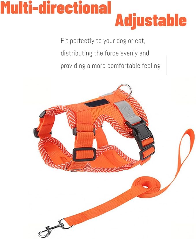Cat Harness and Leash Escape Proof Harness for Kitten Puppy Adjustable Breathable Cats Dog Easy Walk Seatbelt Medium, Orange