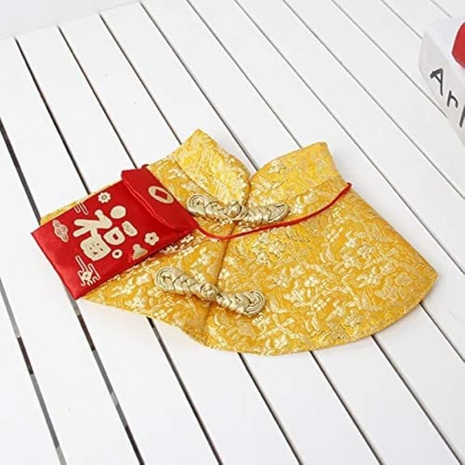 Cat Clothes,New Year's Cloak Dog Clothes Red Pet Cheongsam Cloak Clothes for Cats Small Dogs Puppy(Gold,XS)