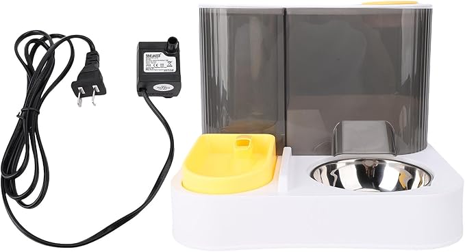 Generic Automatic Pet Feeder Leakproof Freshness Double Bowl Design for Cats Dogs, Food Water Dispenser Set for Home Use (Yellow)