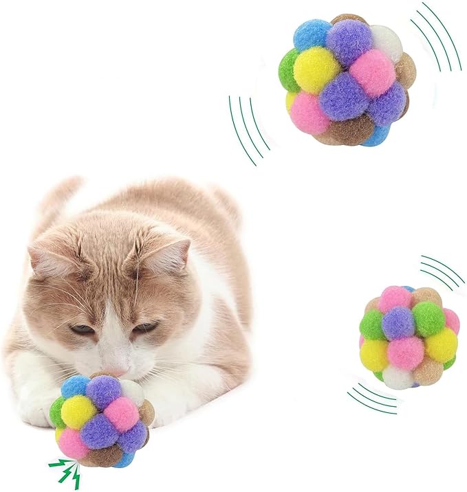 2 Inches Cat Toy Balls with Bell, Colorful Soft Fuzzy Balls, Cat Toys for Indoor 12 Pieces.