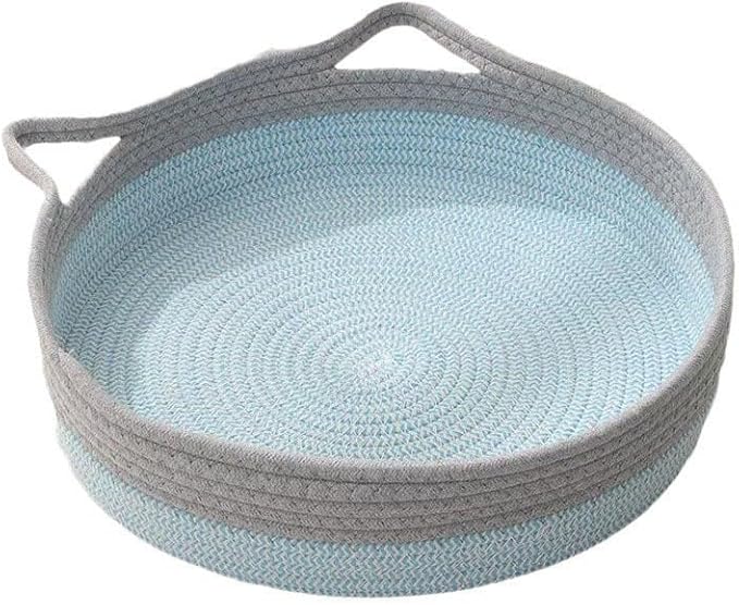 16.5IN Cat Basket, Cotton Rope Weaving Pet Nest, Wicker Woven Cat Bed, Hand Woven Cotton Rope Cats Bed, for Indoor Small & Large Pet,Blue