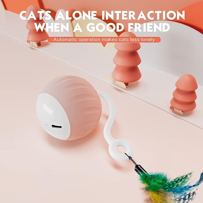 Upgraded Interactive Cat Toys Ball for Indoor Cats-Cat Ball Features Touch and Voice Activation, 2 Speed Settings (Fast and Slow), Interchangeable Tail Attachments for Bored Indoor Cats (Pink)