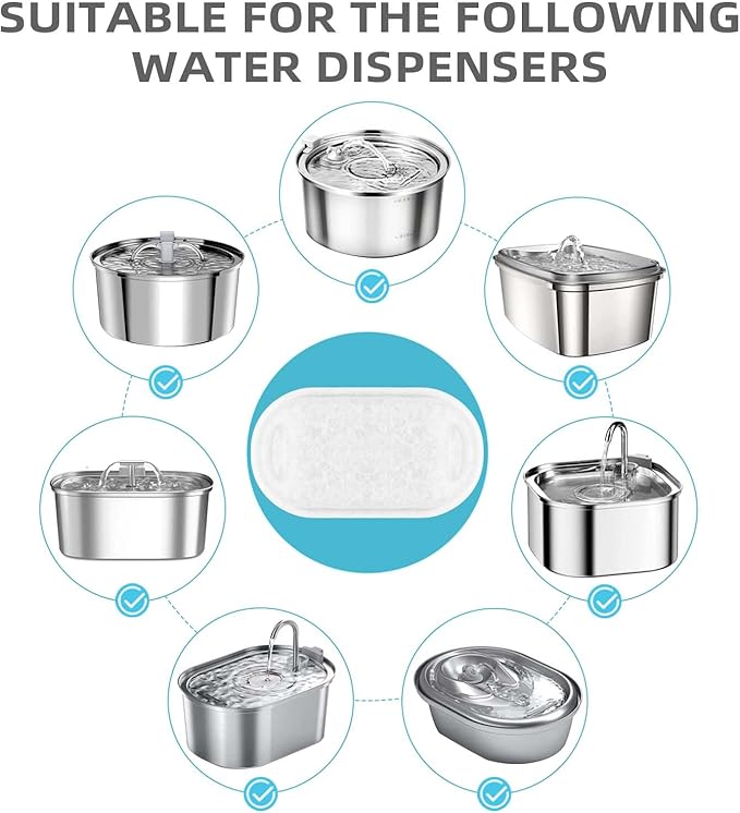 ONECUTE Cat Water Fountain Filter Compatible with Stainless Steel Dispenser, Efficient Filtration with Coconut Shell Activated Carbon and Fresh Water (12 Filters+12 Sponges)