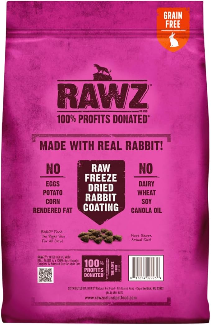 Rawz Real Rabbit Dry Food for Cats with Freeze Dried Coating (7.8 Pound) Made in USA