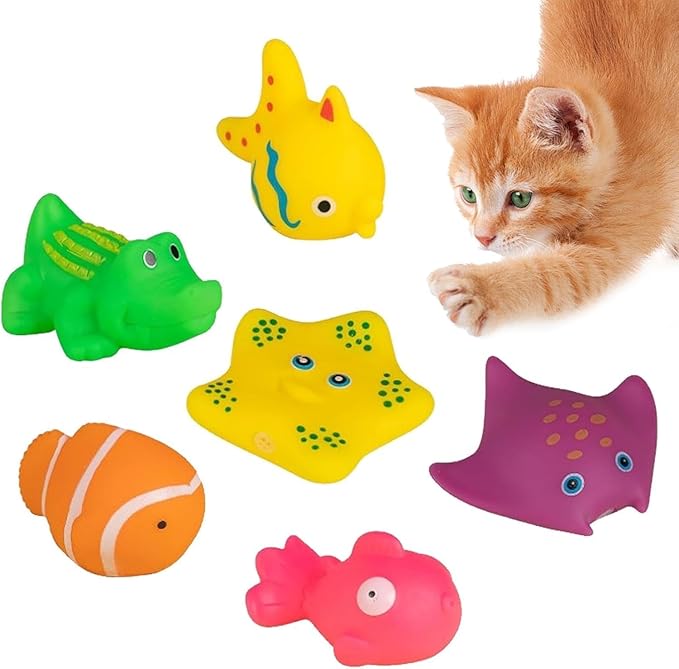 6 Pcs Pool Cat Interactive Toy, Cat Pool Toys, Floating Water Toy, Pet Kitten Swimming Bathing Fish Toy,Bath,Sensory Toys, for Cats for Endless