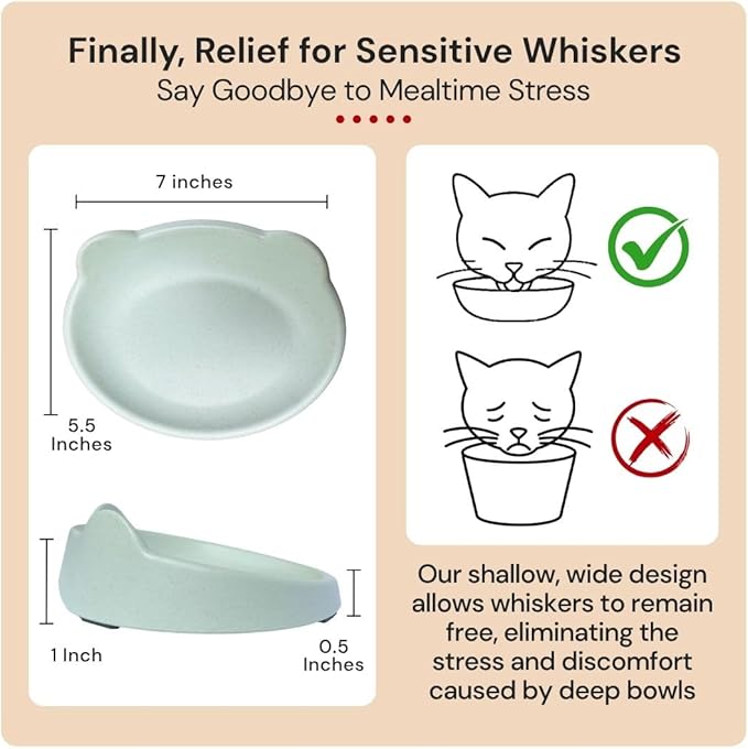 7 Ruby Road Anti Whisker Fatigue Cat Bowls Set of 2 - Wide Shallow Cat Food Bowls for Indoor Cats, Non-Slip Cat Dishes