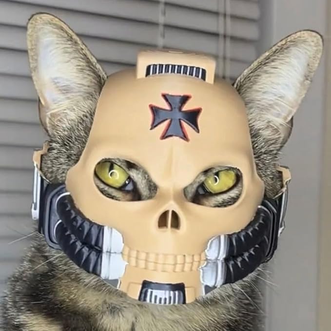 3D Printed Fantastic Cat Helmet with Creative Skull Design for Small Cat Mask