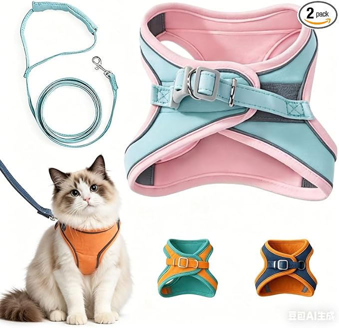 Greenfiree Cat Harness and Leash Set, Escape-Proof, Reflective, Adjustable, Medium, Pink, Soft Fleece Lining, Clip Closure, Machine Wash