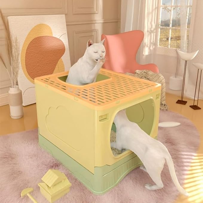 Pet Supplies, XL Foldable Cat Litter Box with Lid, Top Entry for Big Cats, Easy Clean