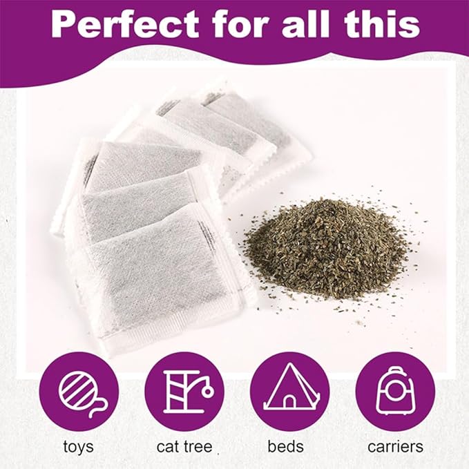 15 Pack Natural Catnip Packets for Cat Toys, Non-Woven Fabric Catnip Refills,More Potent Refill Pouches for Flapping Bird, Fish and Drinking