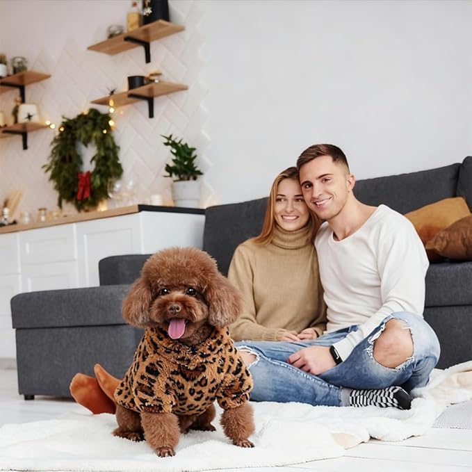 Leopard Print Dog Sweater – Stretchy Fleece Dog Turtleneck Sweatshirt for Puppies & Cats, Soft & Warm Pet Winter Clothes for Small, Medium & Large Dogs (Coffee Brown, X-Small)