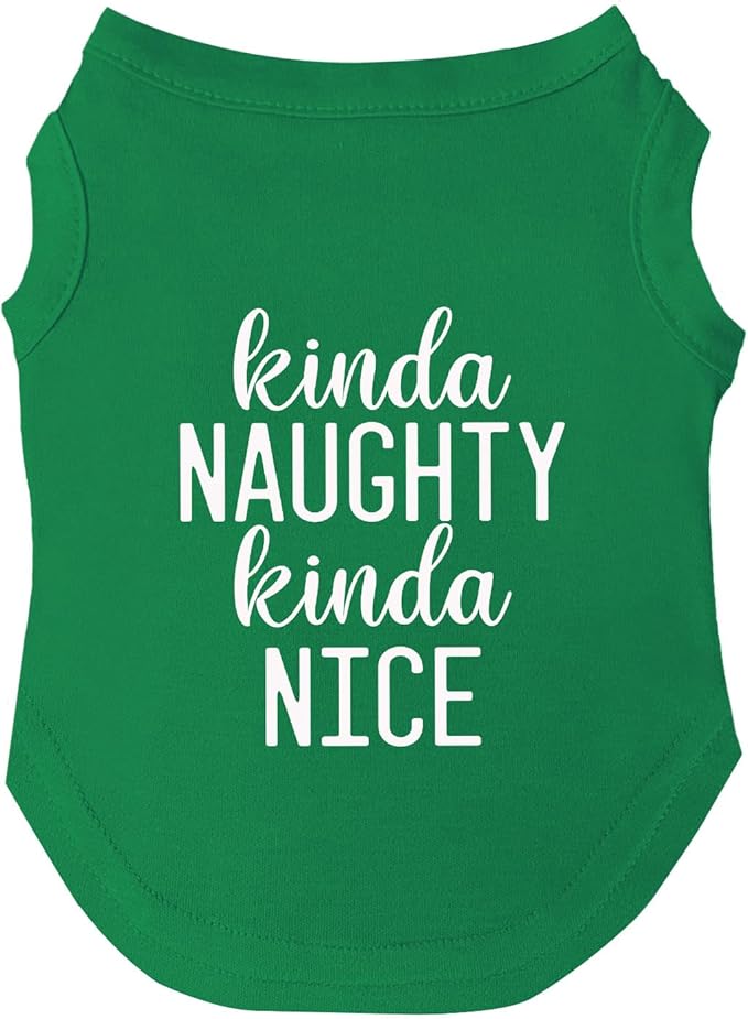 Kinda Naughty Kinda Nice Dog Tee Shirt | Sleeveless Breeds | Christmas | Holiday Season | Winter Wonderland | Gift |Green, 5X-Large 88