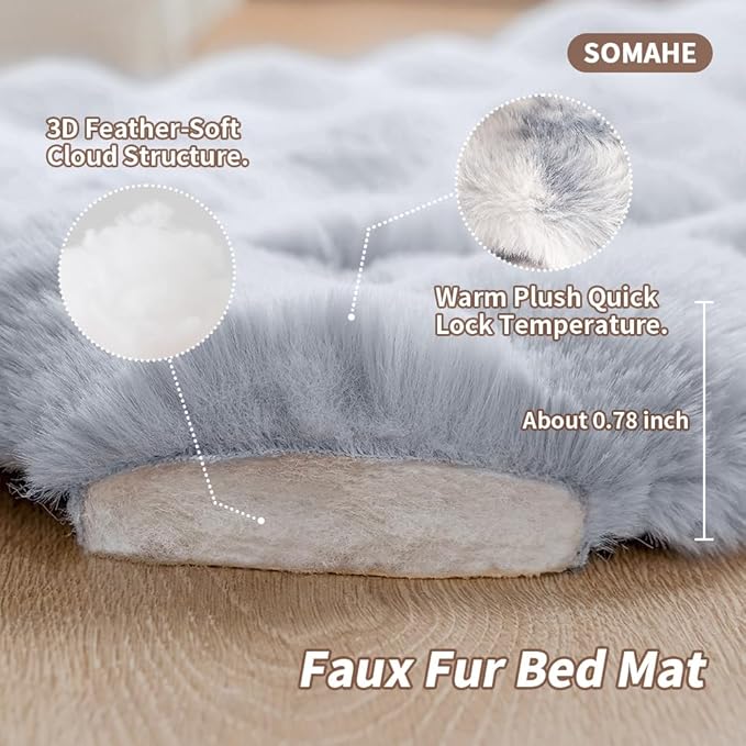 SOMAHE Cat Bed, Plush Faux Fur Kneading Flat Mat - Machine Washable Fluffy Pet Bed for Indoor Cats, Non-Slip Small Kitten Bed, Therapeutic Knead Cat Mat for Couch & Window Sill, 23"×15" Inch, Blue