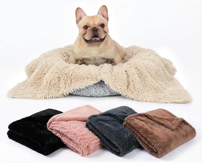 Faux Fur Waterproof Calming Dog Blanket Fluffy Sherpa Pets Blanket for Couch Covers Double-Sided Reversible Cats Bed Cover for Pet(Cream,S-40x28in)