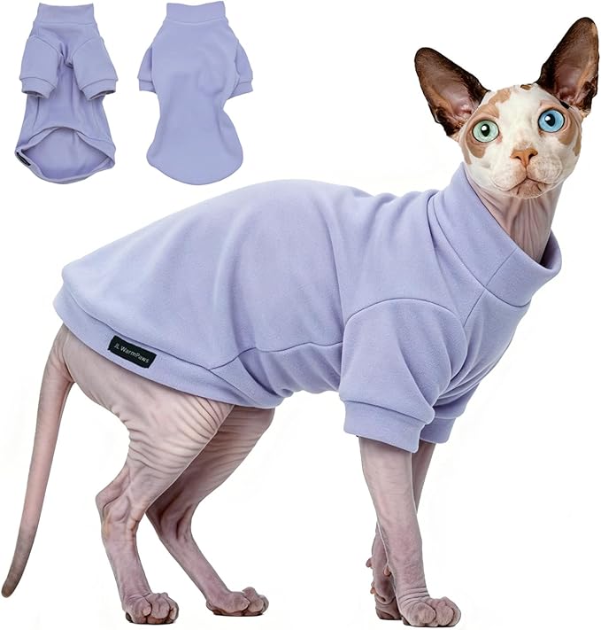 Sphynx Cat Clothes Hairless Cat Sweater Shirt Soft Warm Long Sleeves Pullover Pet Clothes Pajamas Dog Cloth for Small Dogs Kitten Clothes Pet Sweaters (Light Purple, M)
