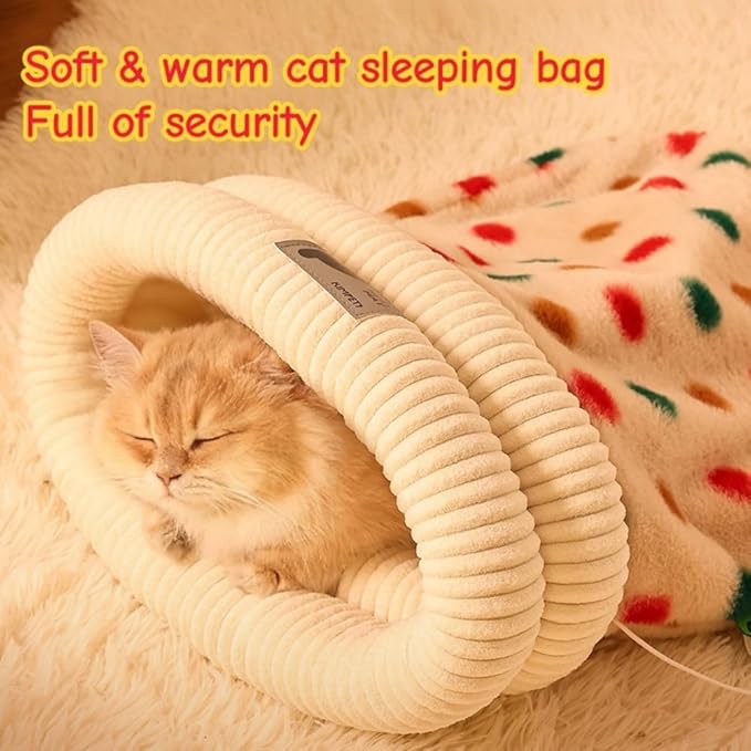 Winter Warming Cat Sleeping Bag，Soft Plush Sleeping Bag for Indoor Cats，Cozy Pet Nest for Cats and Dogs, Portable Calming Pet Nests，Cat Cave Bed Self Warming (Dot, M（18 * 15.5 in）)