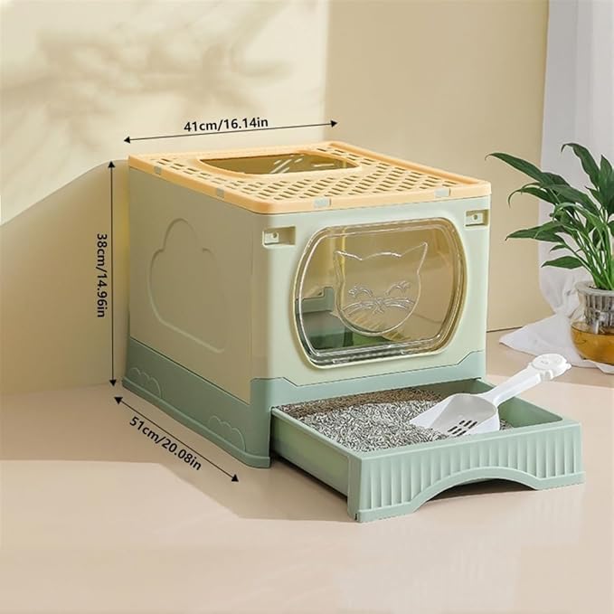 Pet Supplies, XL Foldable Cat Litter Box with Lid, Top Entry for Big Cats, Easy Clean
