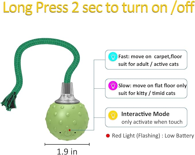 umosis Interactive Cat Toys for Bored Indoor Adult Cats, Automatic Fast Move On Carpet, Bird Chirping & Motion Activated Cat Ball