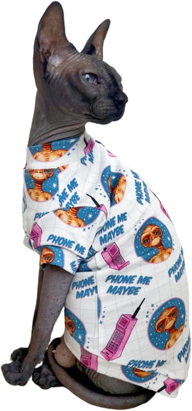 Limited Edition Sphynx Cat T-Shirts Elastic Hairless Cat Sweatshirt Pet Kitten Clothes Round Collar Kitten Shirts Vest Cats & Small Dogs Apparel (Alien, XL (10-12 lbs))