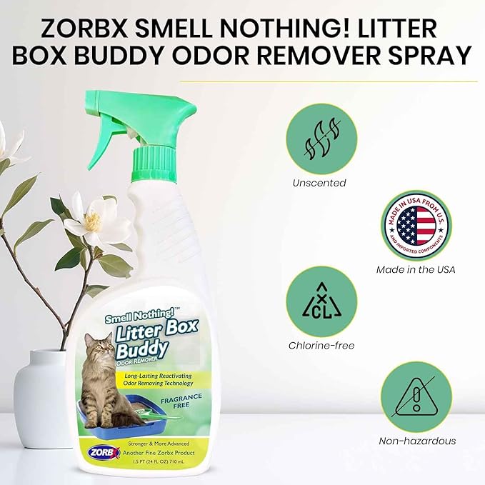 ZORBX Unscented Cat Litter Deodorizer Spray 24 Fl Oz – Fast-Acting Cat Litter Box Deodorizer for Strong Urine Odor & Cat Litter Odor Control - Advanced Pet Odor Remover & Stronger Odor Neutralizer