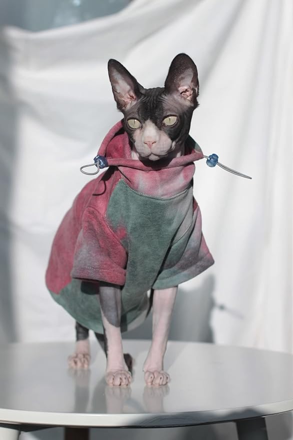 Sphynx Cat Clothes Hairless Cat Clothes Devon Rex Clothing Autumn Winter Fleece-Lined Warm Cats Jacket for Small Dog Cat Hoodie (S)