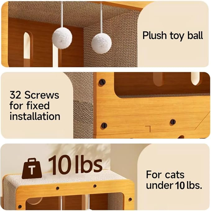 Cat Beds for Indoor Cats，Wooden Cat Scratcher House & Cardboard Condos，Covered Bedsure Kitten Bed Cave Furniture，Cute Playhouse Box，Small Size，for Cats Under 10 lbs
