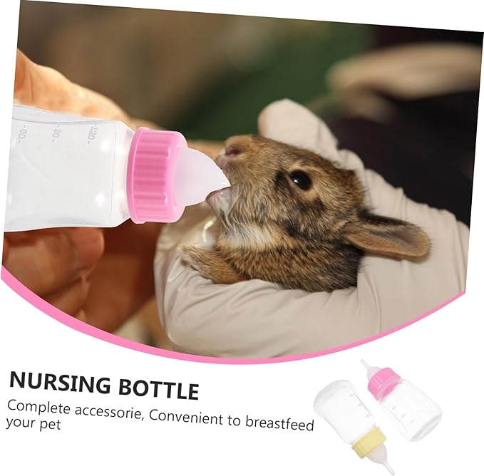 2Pcs Kitten Feeding Bottles Plastic Pet Nursing Bottles for Cats and Puppies Lightweight and Portable for Safe Feeding and Weaning Includes Replaceable Nipples