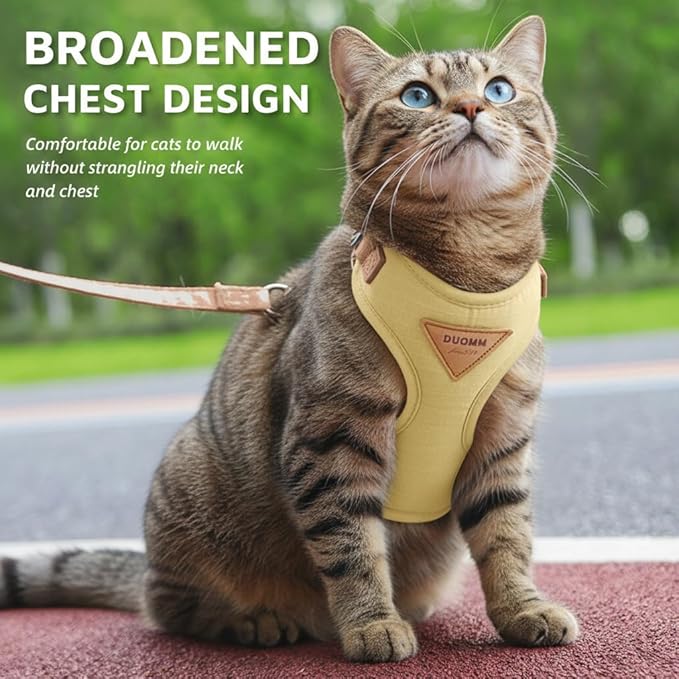 Escape-Proof Cat Harness and Leash Set - Adjustable and Comfortable - Ideal for Walking Cat Outdoors - Fits Small Dogs, Kittens, Medium, and Large Cats (Beige, XS)