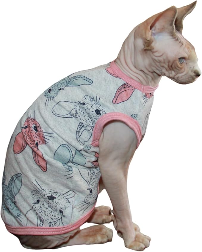 Sphynx Cat Clothes Vest Hairless Cat T-Shirts Pet Kitten Clothes Kitten Shirts Vest Cats & Small Dogs Apparel (Easter Bunny, Medium)