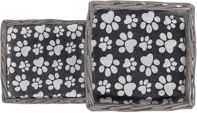 Cat House Willow Wicker Cave with Soft Cushions, Indoor Outdoor Pet Bed for Small Cats and Dogs, Lightweight Scratch Resistant Enclosed Shelter, Grey